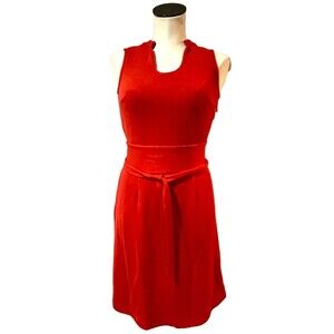 Ellie Kai Women Red Sleeveless Knit Dress size 0 Scoop Neck Removable Long Belt